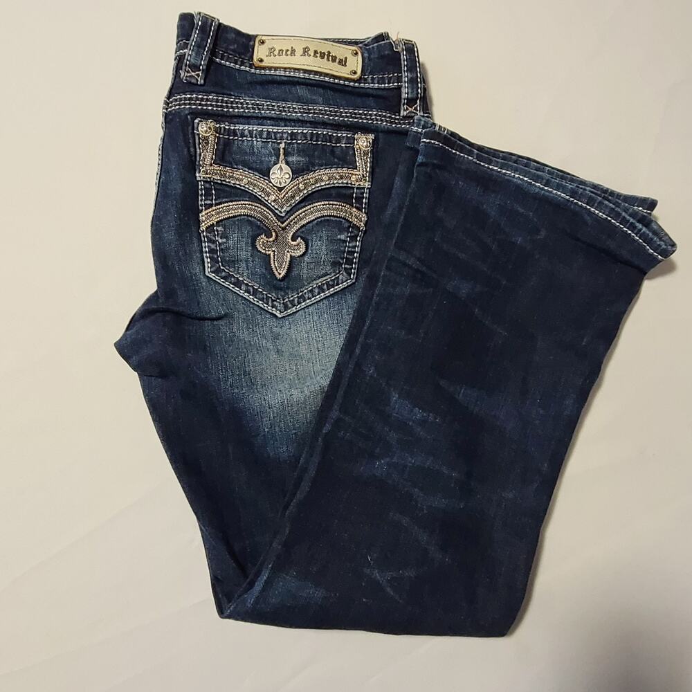 Womens Rock Revival Embellished Drew Bootcut 32 Distressed